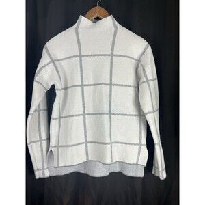 Max Studio By NorstromWindowpane Knit Sweater Women XS Gray White Mock Neck Cozy